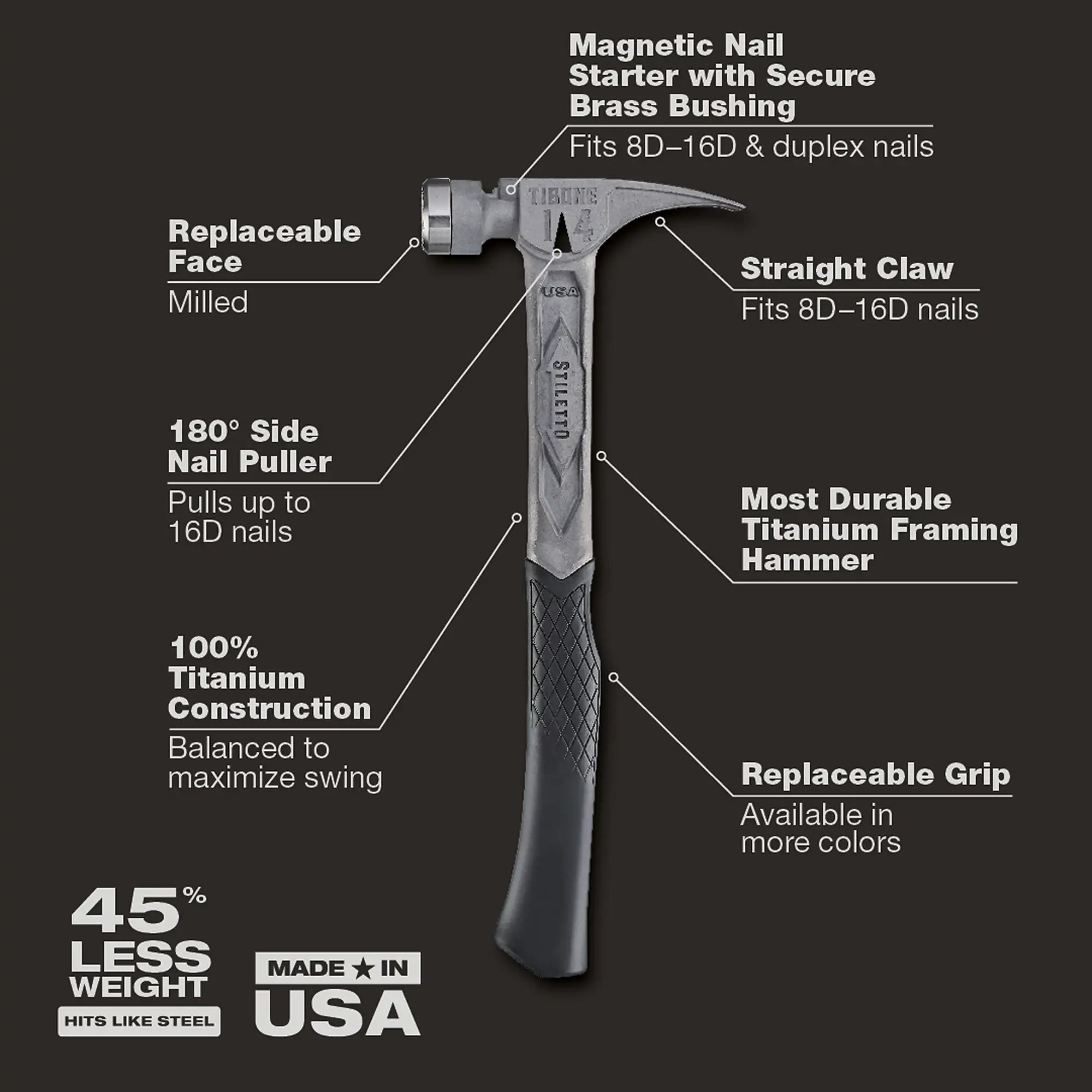 STILETTO TIB14RMC 14oz TIBONE™ Milled/Curved Titanium