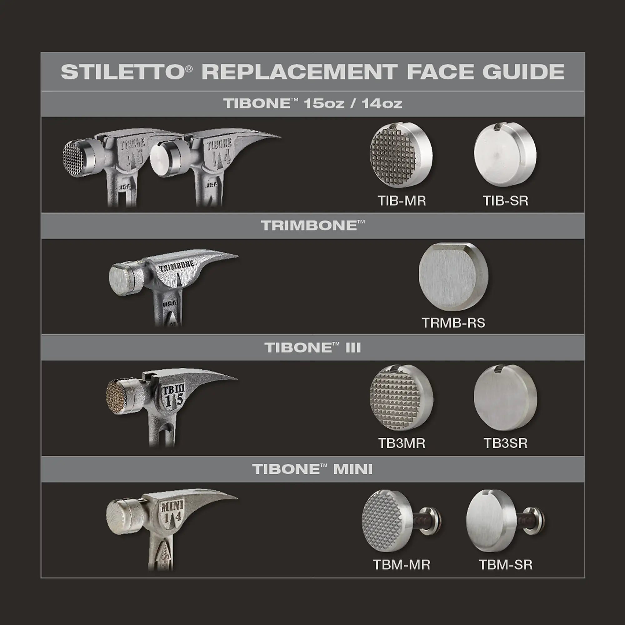 STILETTO TIB-SR TIBONE™ Smooth Steel Replacement Face