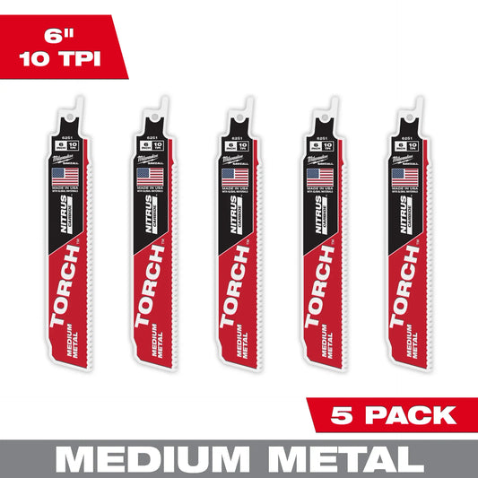 MILWAUKEE 48-00-6551 6" 10 TPI TORCH™ with NITRUS™ Carbide Teeth SAWZALL® Blade for Conduit and Strut (5 PK)