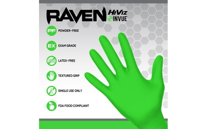 SAS SAFETY 66554 Raven® InVue Powder-Free Exam Grade Nitrile Disposable Gloves - 7 Mil  - XXL- 100PK