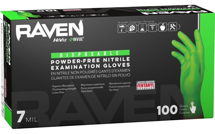 SAS Safety 66552 Raven InVue Green Nitrile Gloves – Powder-Free, 7 Mil Exam Grade, Large (100PK)