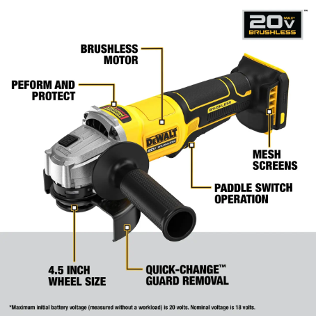 DEWALT DCG408B 20V MAX* Brushless Cordless 4 1/2-in. Paddle-switch Grinder (Tool Only)