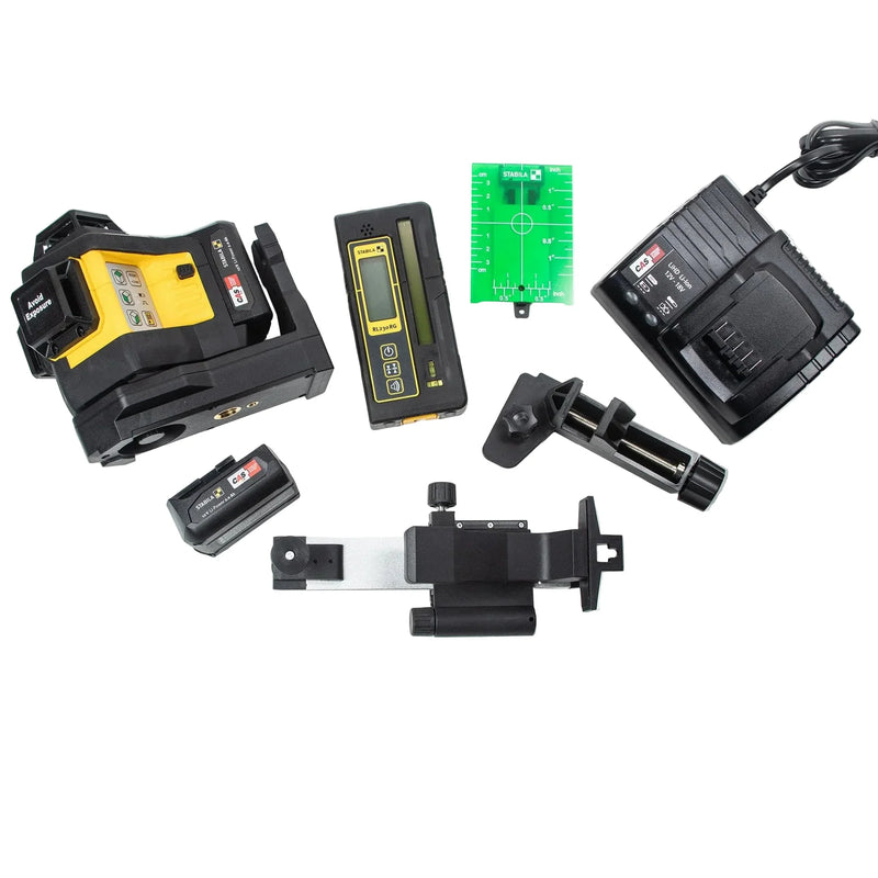 STABILA 03421 LAX 600 G 12V System Multi-Line Laser – Green Beam, 3x 360°, Self-Leveling w/ REC230RG  Receiver