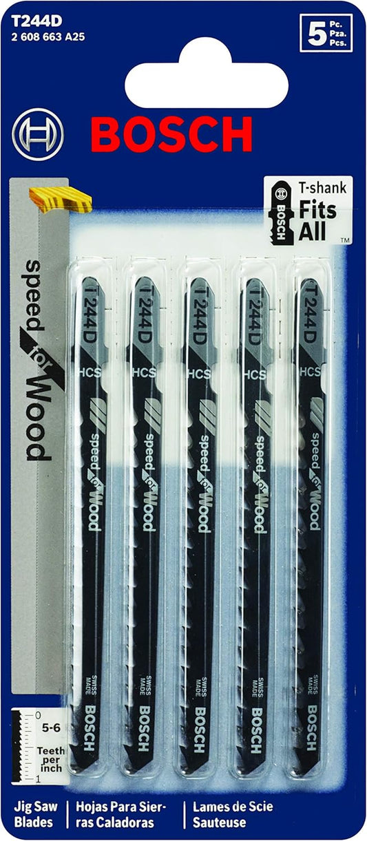 BOSCH T244D 4", 6TPI, HCS Bosch Shank Jigsaw Blade  (5 pk)