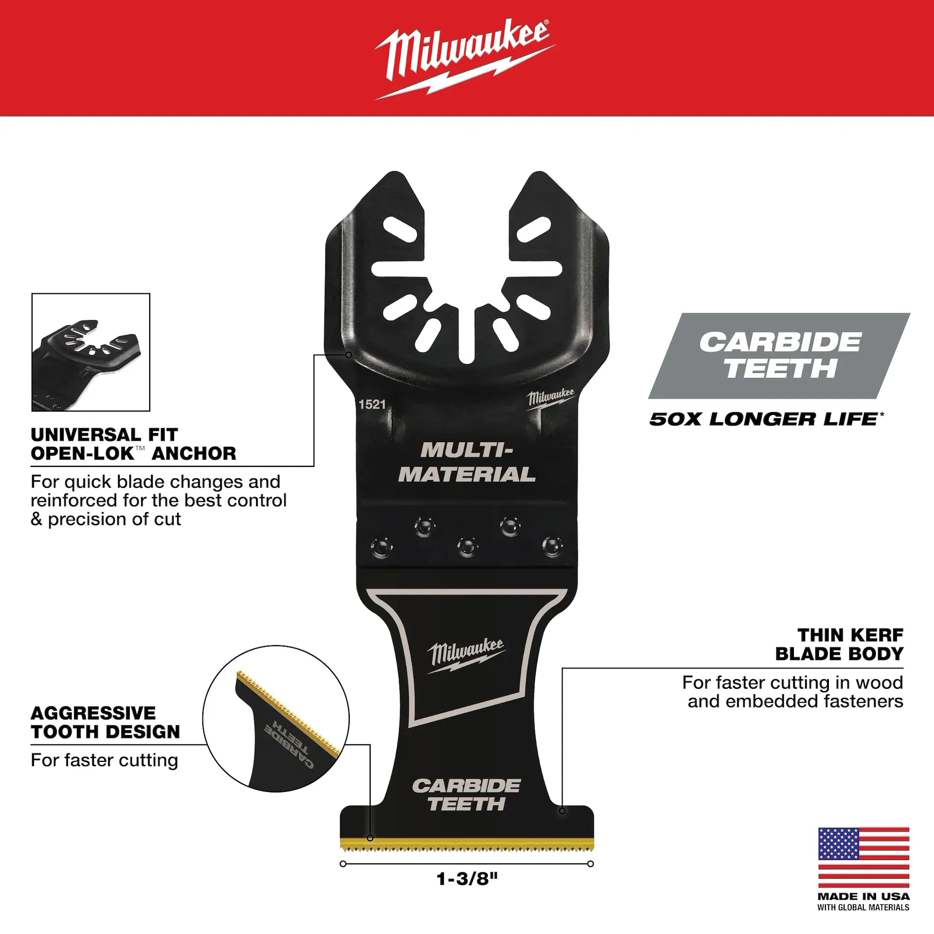 MILWAUKEE 49-10-9005 OPEN-LOK™ 3 PC Multi-Material Multi-Tool Blade Variety Pack
