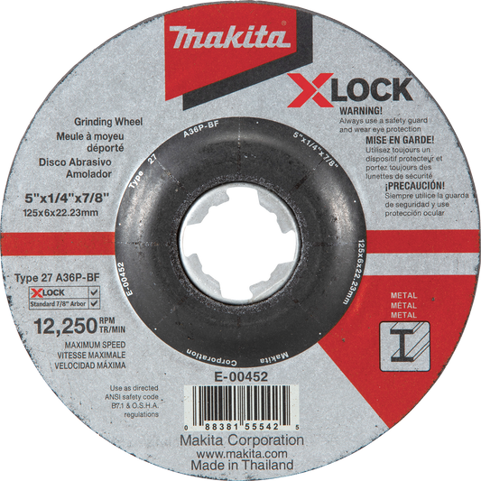 MAKITA E-00452 X‑LOCK 5" x 1/4" x 7/8" Type 27 General Purpose 36 Grit Metal Abrasive Grinding Wheel