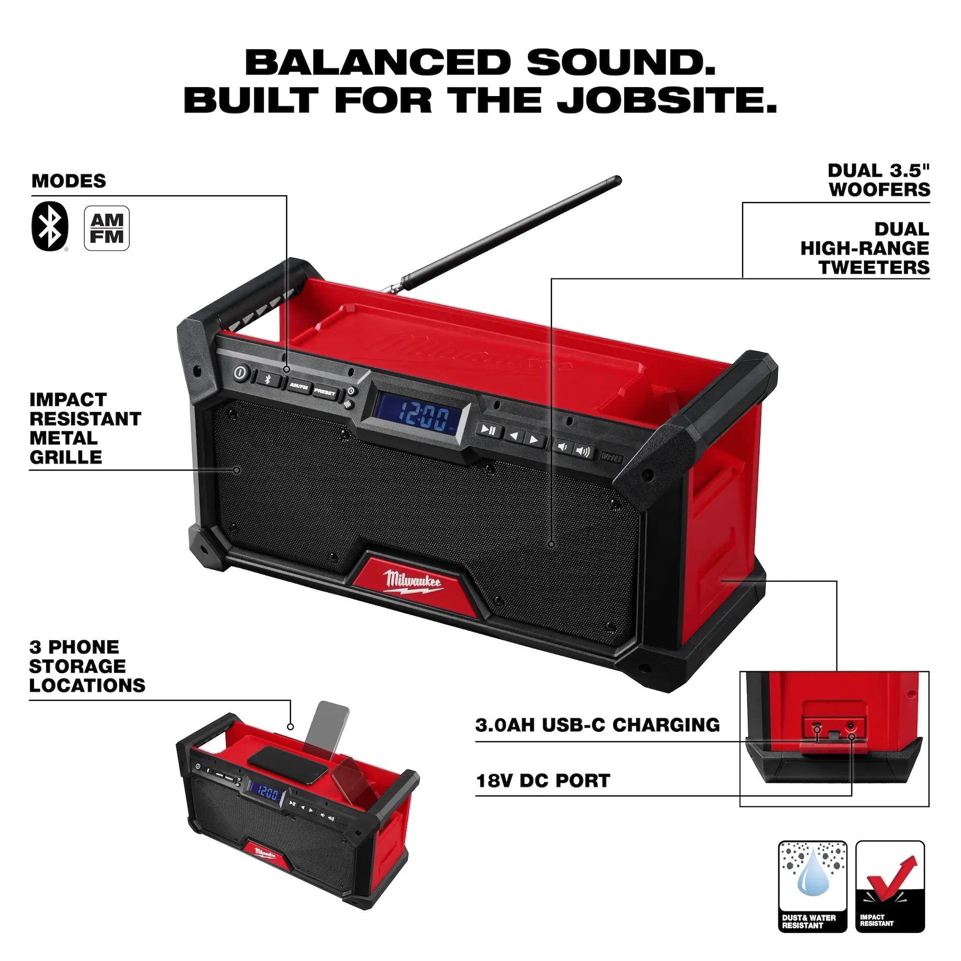 MILWAUKEE 2952-20 M18™ Bluetooth® Jobsite Radio