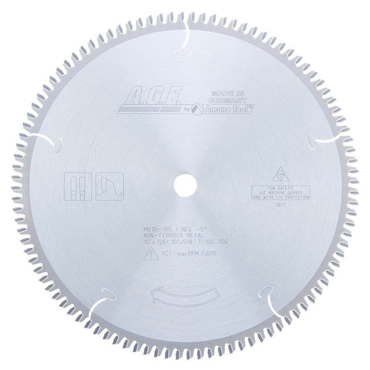 AGE MD10-105 10" x 100T TCG Aluminum Non-Ferrous Blade – -5° Hook, 5/8" Bore, Carbide Tipped