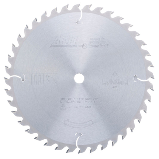A.G.E. MD10-400TB 10" x 40T Carbide Tipped General Purpose Circular Saw Blade – ATB Grind, 5/8" Bore