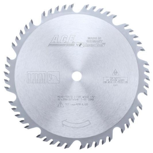 AGE MD10-504TB Thin Kerf 10" x 50T ATB Circular Saw Blade – 5/8" Bore for Table & Miter Saws