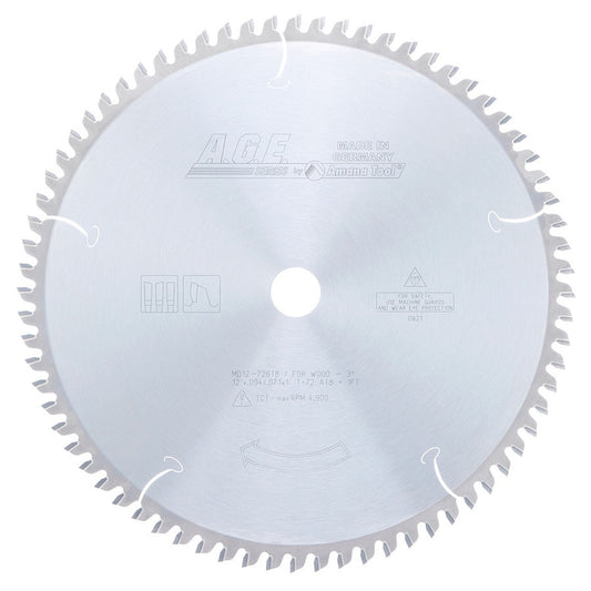 AGE MD12-726TB 12" x 72T M-TCG Thin Kerf Solid Surface Blade – 0° Hook, 1" Bore