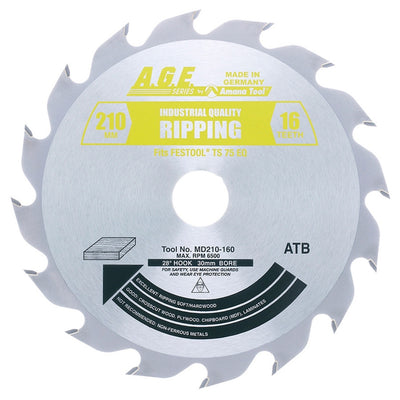 AGE MD210-160 Festool Track Saw Ripping Blade – 210mm 16T FTG Fast Rip, 30mm Bore