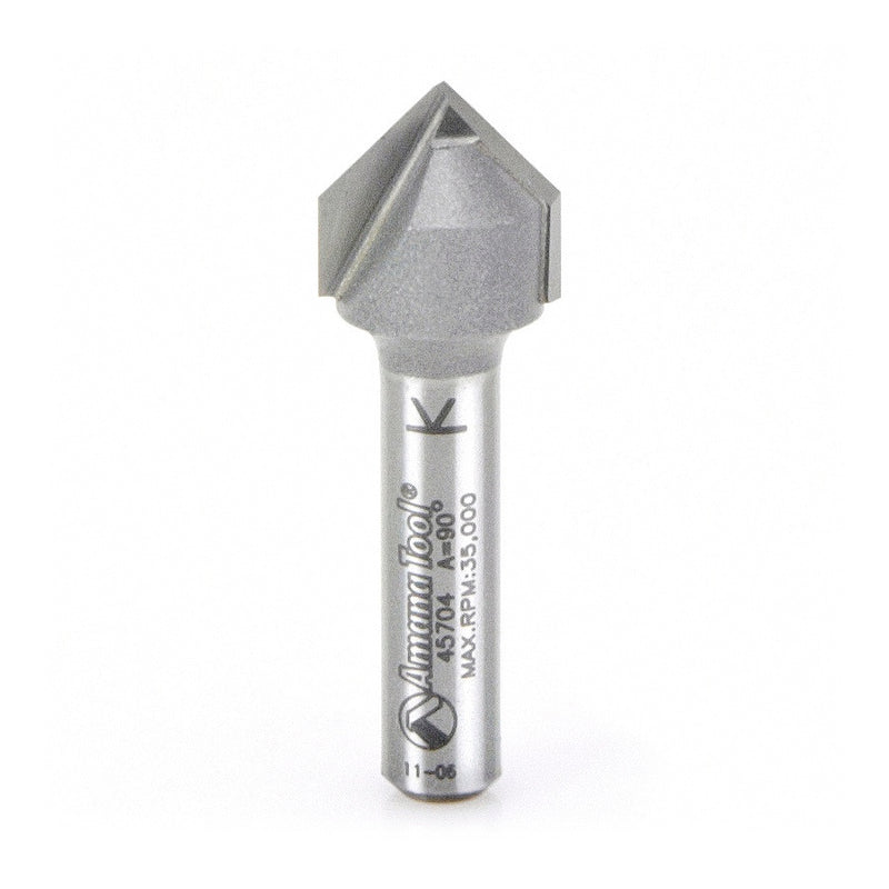 AMANA 45704 Carbide Tipped V-Groove 90 Deg x 1/2 Dia x 1/4 x 1/4 Inch Shank