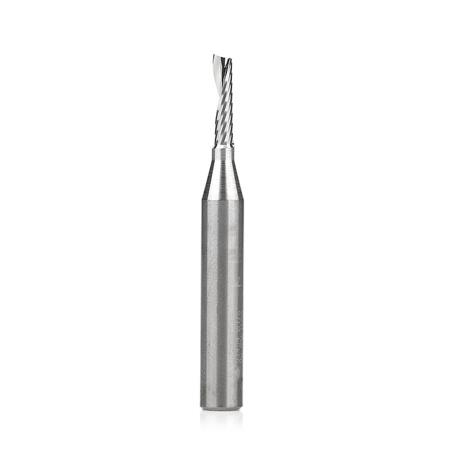 AMANA 51454 Solid Carbide CNC Spiral 'O' Single Flute, Aluminum Cutting 1/8 Dia x 1/2 x 1/4 Shank x 2 Inch Long Up-Cut Router Bit