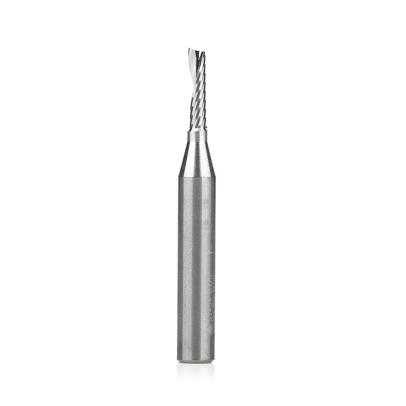 AMANA 51454 Solid Carbide CNC Spiral 'O' Single Flute, Aluminum Cutting 1/8 Dia x 1/2 x 1/4 Shank x 2 Inch Long Up-Cut Router Bit
