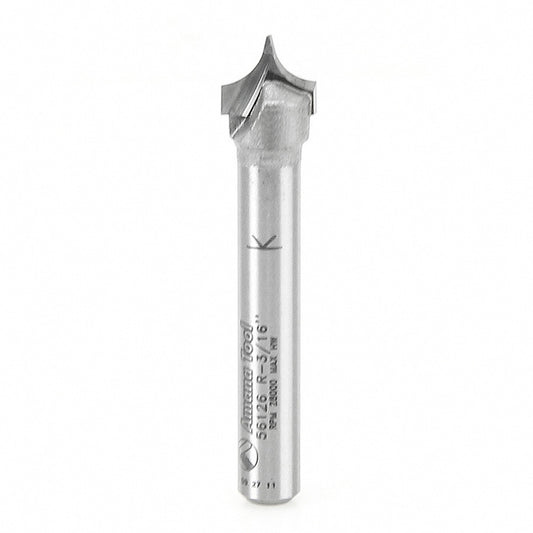 AMANA 56126 Carbide Tipped Point Cutting Roundover 3/16 Radius x 3/8 Dia x 19/64 x 1/4 Shank Router Bit