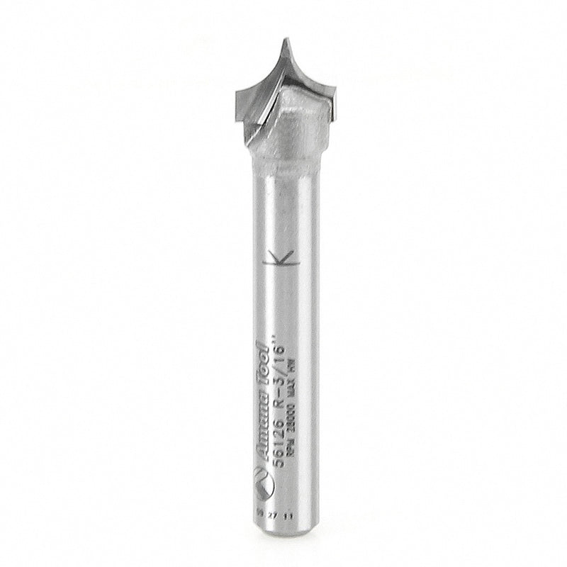 AMANA 56126 Carbide Tipped Point Cutting Roundover 3/16 Radius x 3/8 Dia x 19/64 x 1/4 Shank Router Bit