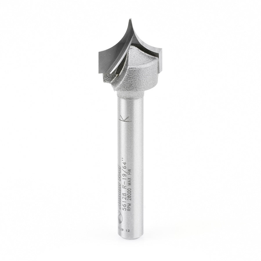 AMANA 56128 Carbide Tipped Point Cutting Roundover 19/64 Radius x 19/32 Dia x 1/2 x 1/4 Shank Router Bit