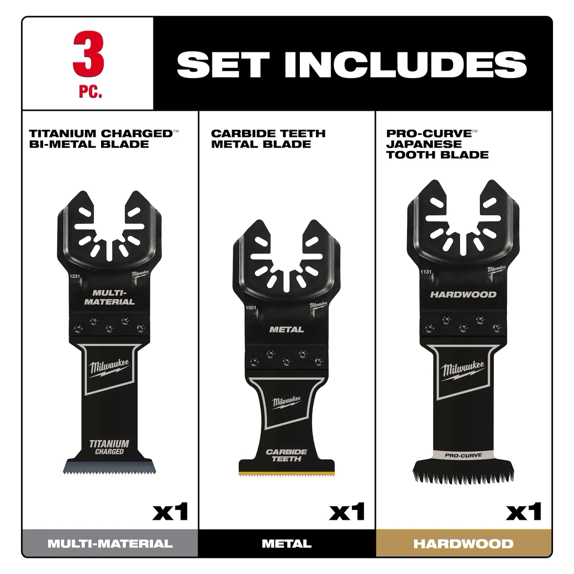MILWAUKEE 49-10-9001 OPEN-LOK™ 3 PC All-Purpose Multi-Tool Blade Set
