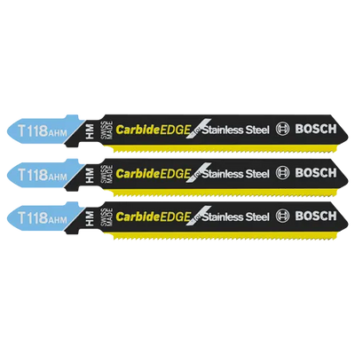 BOSCH T118AHM3 3 pc. 3-1/4 In. 24 TPI Carbide Edge for Stainless Steel T-Shank Jig Saw Blades