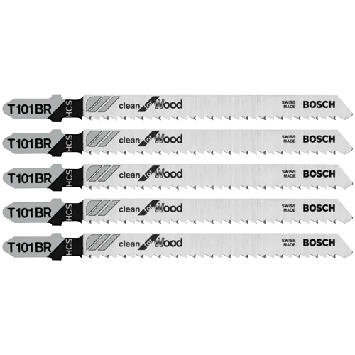 BOSCH T101BR 5 pc. 4 In. 10 TPI Reverse Pitch Clean for Wood T-Shank Jig Saw Blades