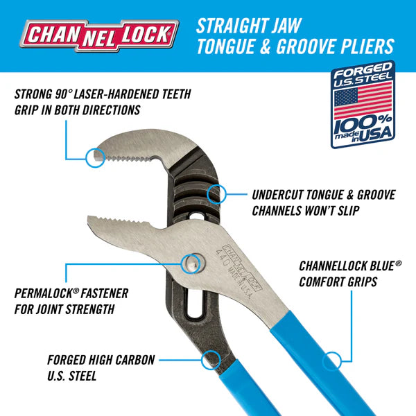 CHANNEL LOCK 440 12-inch Straight Jaw Tongue & Groove Pliers