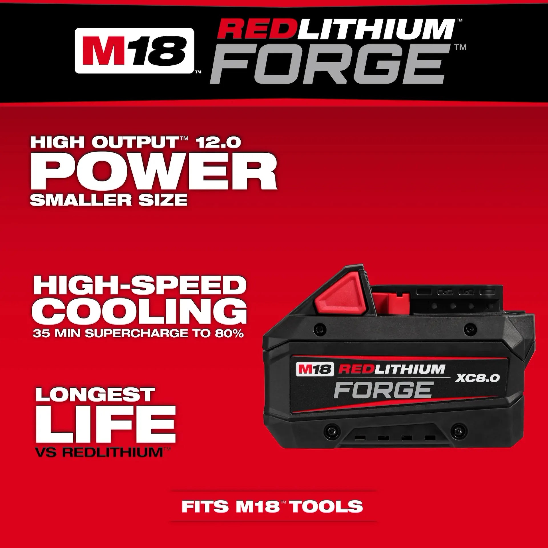 MILWAUKEE 48-11-1881 M18™ REDLITHIUM™ FORGE™ XC8.0 Battery Pack
