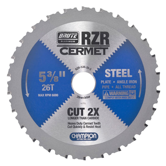 Champion RZR-538-26-S 5-3/8" x 26T Brute Cermet Circular Saw Blade – Steel Cutting