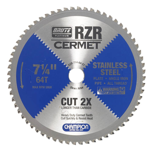 Champion RZR-714-64-ST 7-1/4" x 64T Brute Cermet Circular Saw Blade – Stainless Steel Cutting