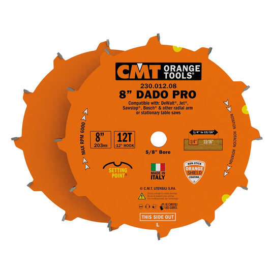 CMT 230.012.08 Dado Pro Set – Adjustable Industrial Dado Blade Set, Chippers & Shims Included