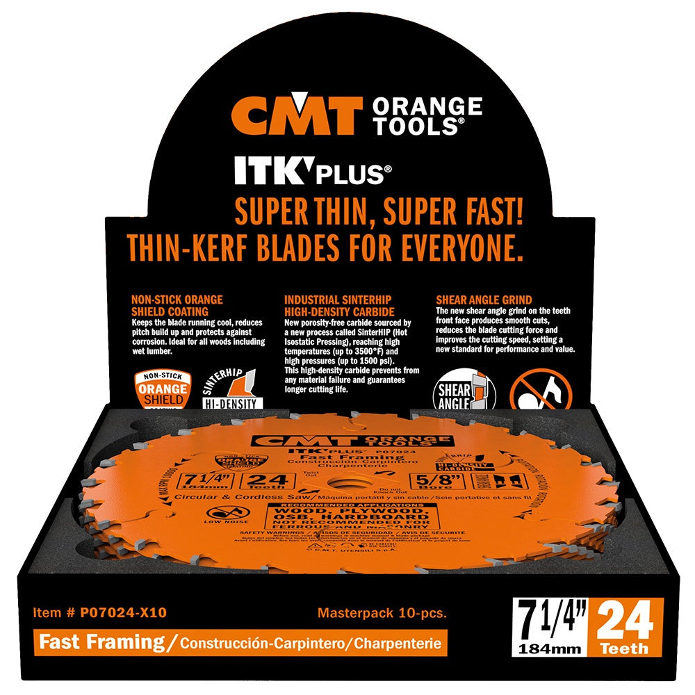 CMT P07024-X10 Contractor ITK Plus Fast Framing Saw Blade 10-Pack – 7-1/4