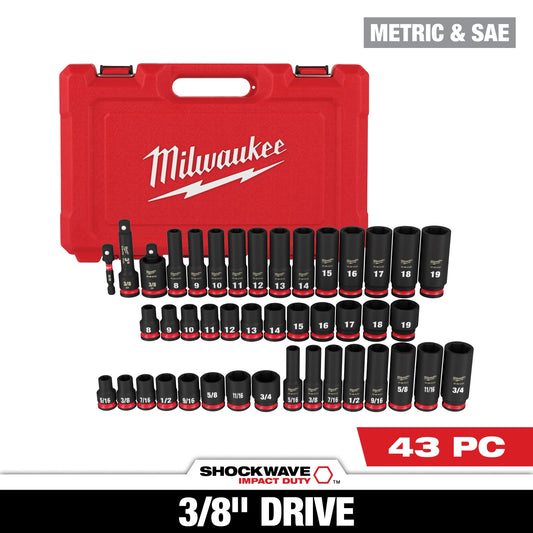 MILWAUKEE 49-66-7009 43PC SHOCKWAVE™ Impact Duty 3/8" Drive SAE & Metric Deep 6 Point Socket Set