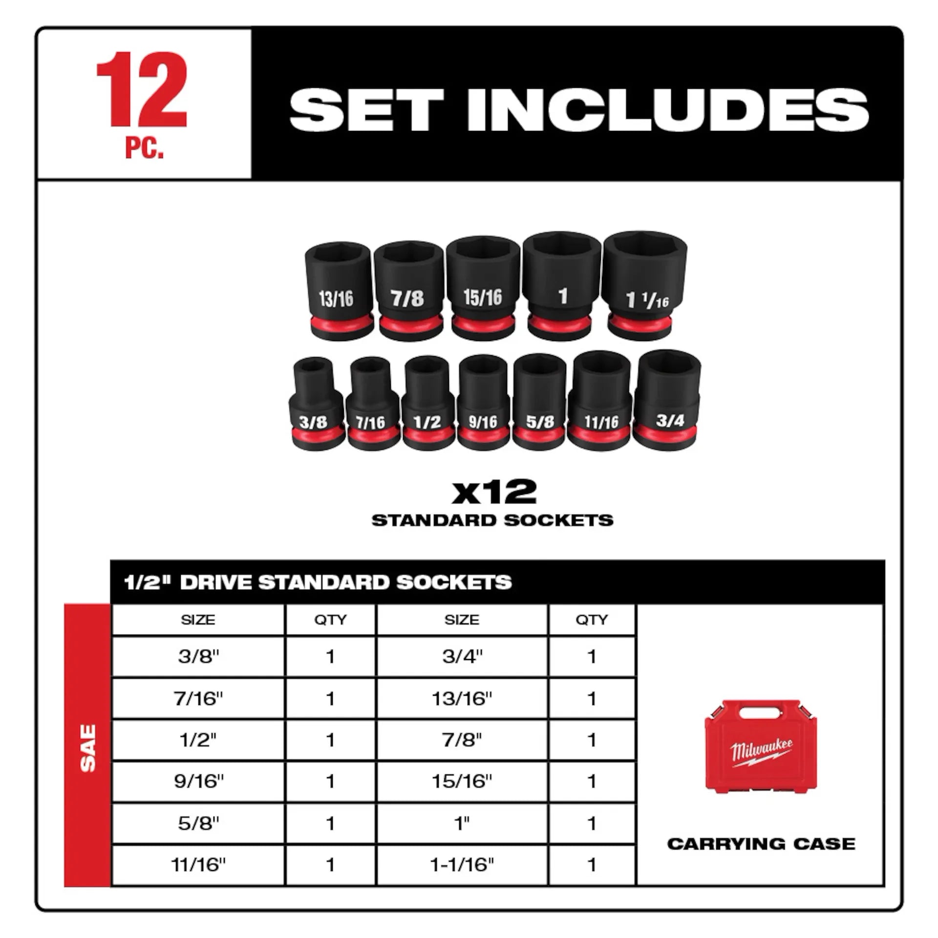 MILWAUKEE 49-66-7010 12PC SHOCKWAVE™ Impact Duty 1/2