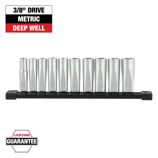 MILWAUKEE 48-22-9505 10pc 3/8" Metric Deep Well Sockets with FOUR FLAT™ Sides