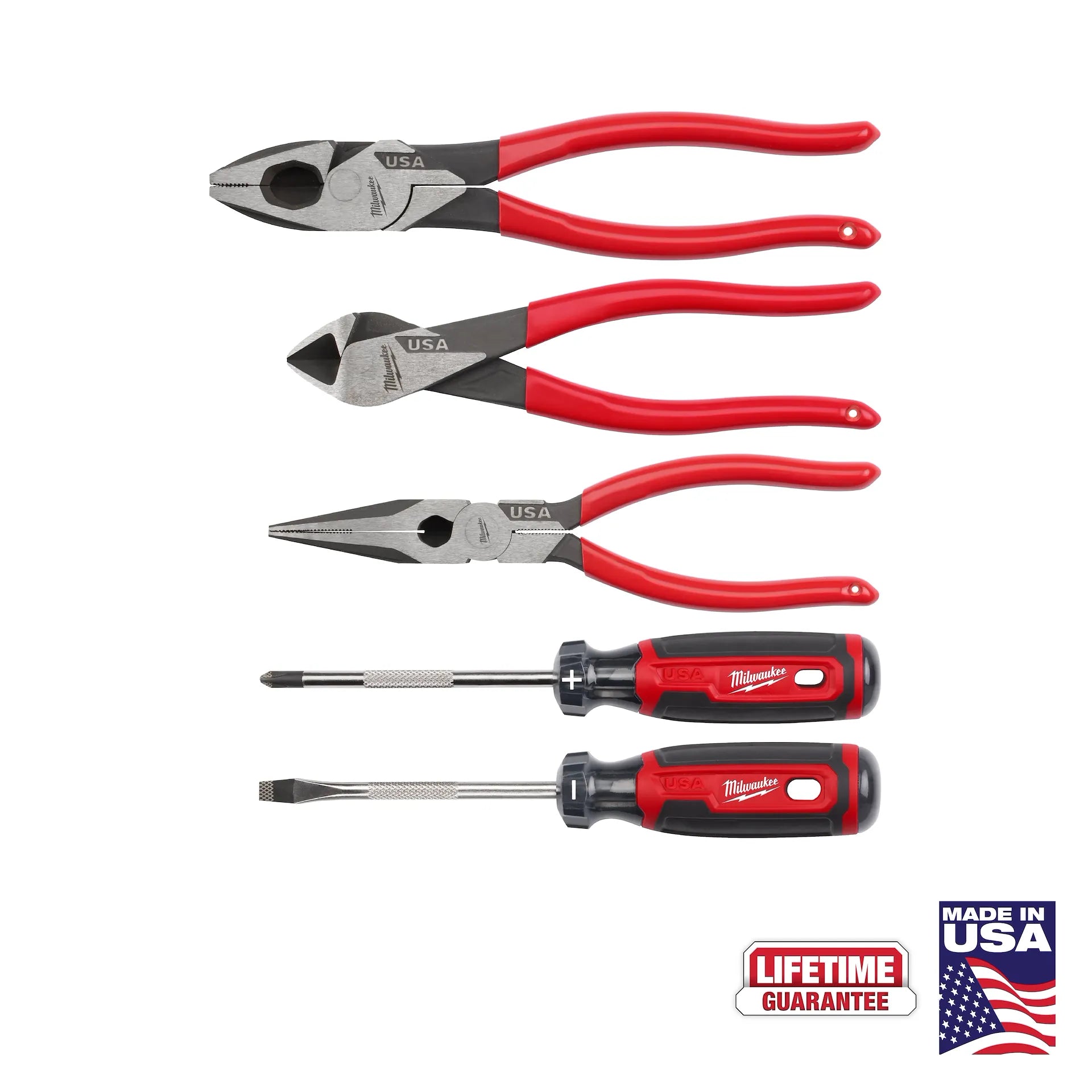 MILWAUKEE MT500-5 5PC Dipped Grip Cutting Pliers & Cushion Grip Screwdrivers Set (USA)