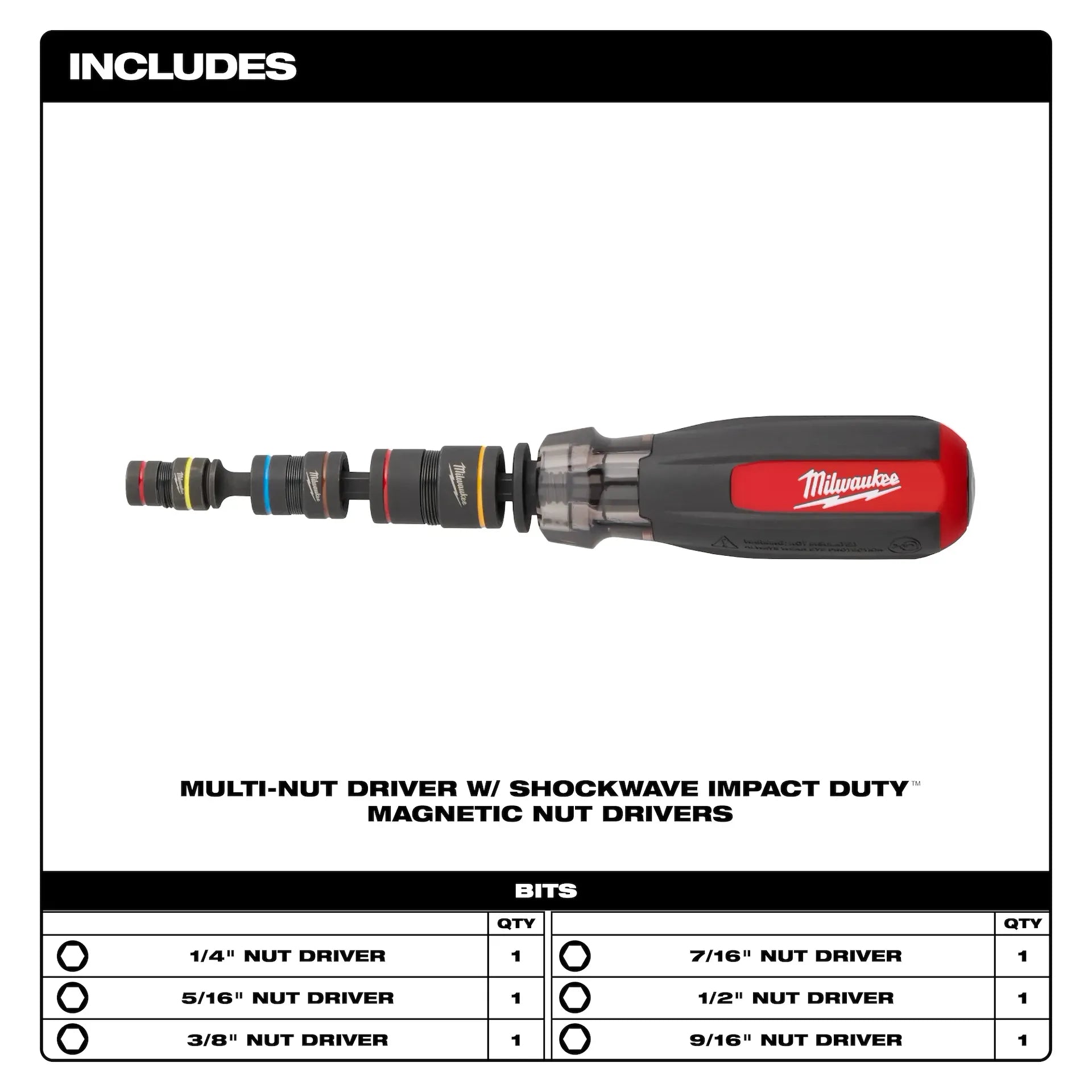 MILWAUKEE 48-22-2921 Multi-Nut Driver W/ SHOCKWAVE Impact Duty™ Magnetic Nut Drivers