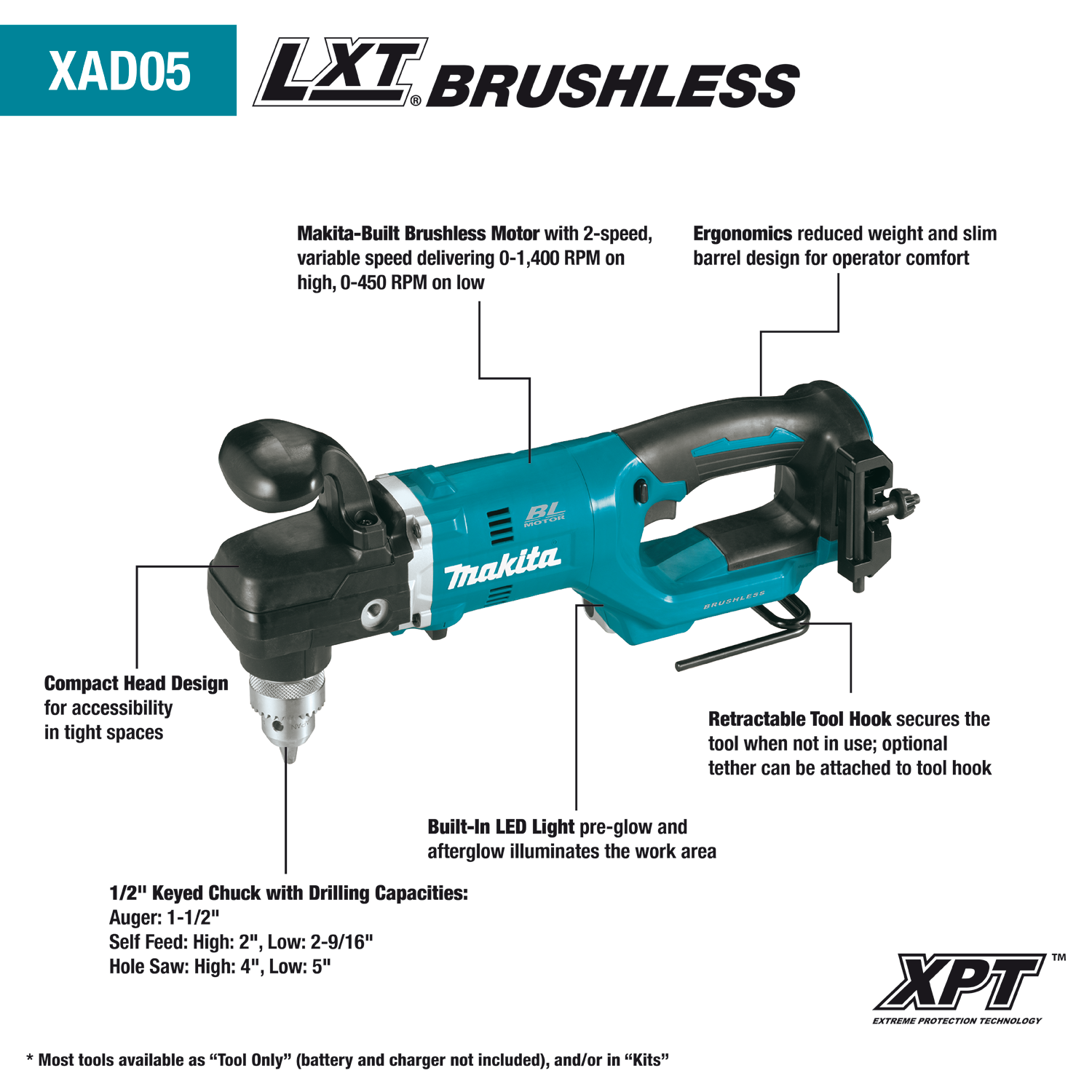 MAKITA XAD05Z 18V LXT® Lithium‑Ion Brushless Cordless 1/2