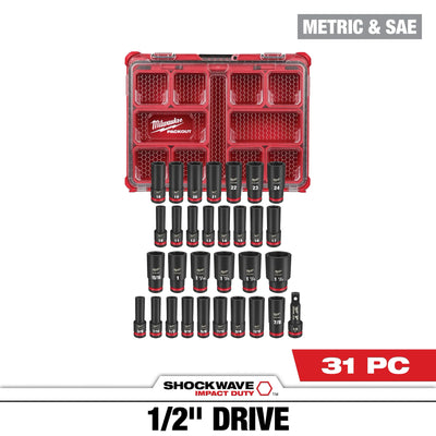 MILWAUKEE 49-66-6806 31PC SHOCKWAVE™ Impact Duty Socket 1/2” Drive Set with PACKOUT™