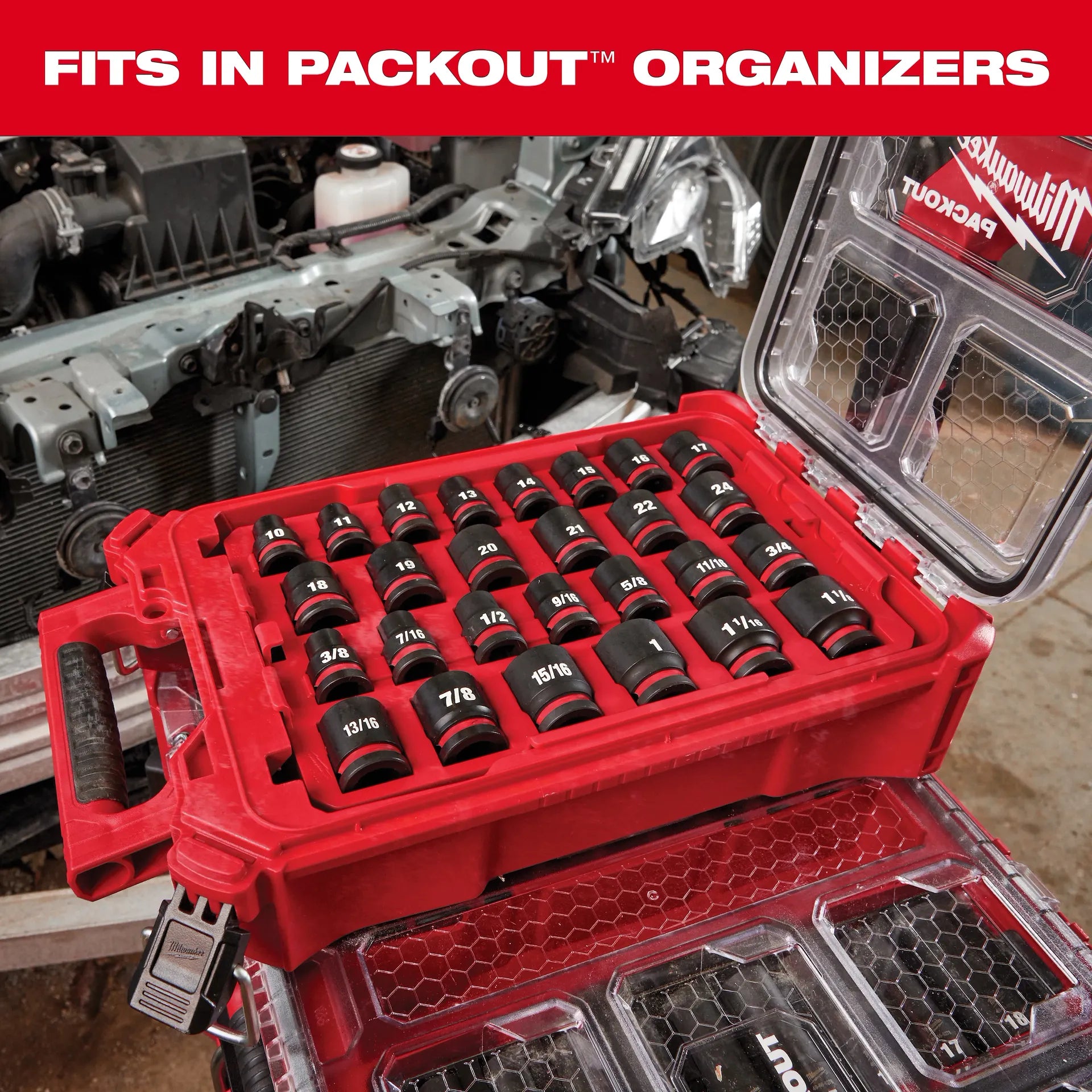 MILWAUKEE 49-66-6802 15PC SHOCKWAVE™ Impact Duty Socket 1/2” Drive SAE Set with PACKOUT™