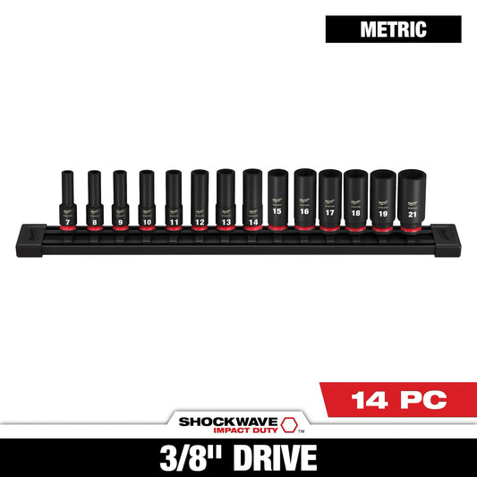 MILWAUKEE 49-66-7008 14PC SHOCKWAVE™ Impact Duty 3/8" Drive Metric Deep 6 Point Socket Set