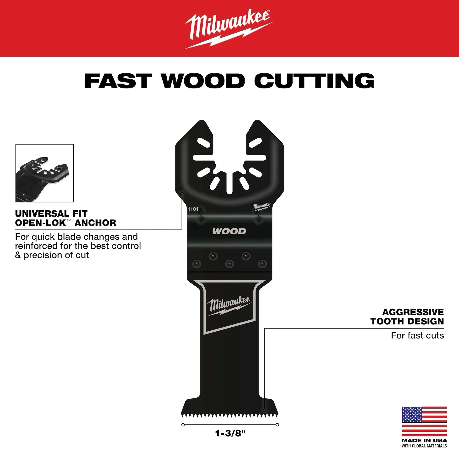 MILWAUKEE 49-10-9004 OPEN-LOK™ 3 PC HCS Wood Multi-Tool Blade Variety Pack