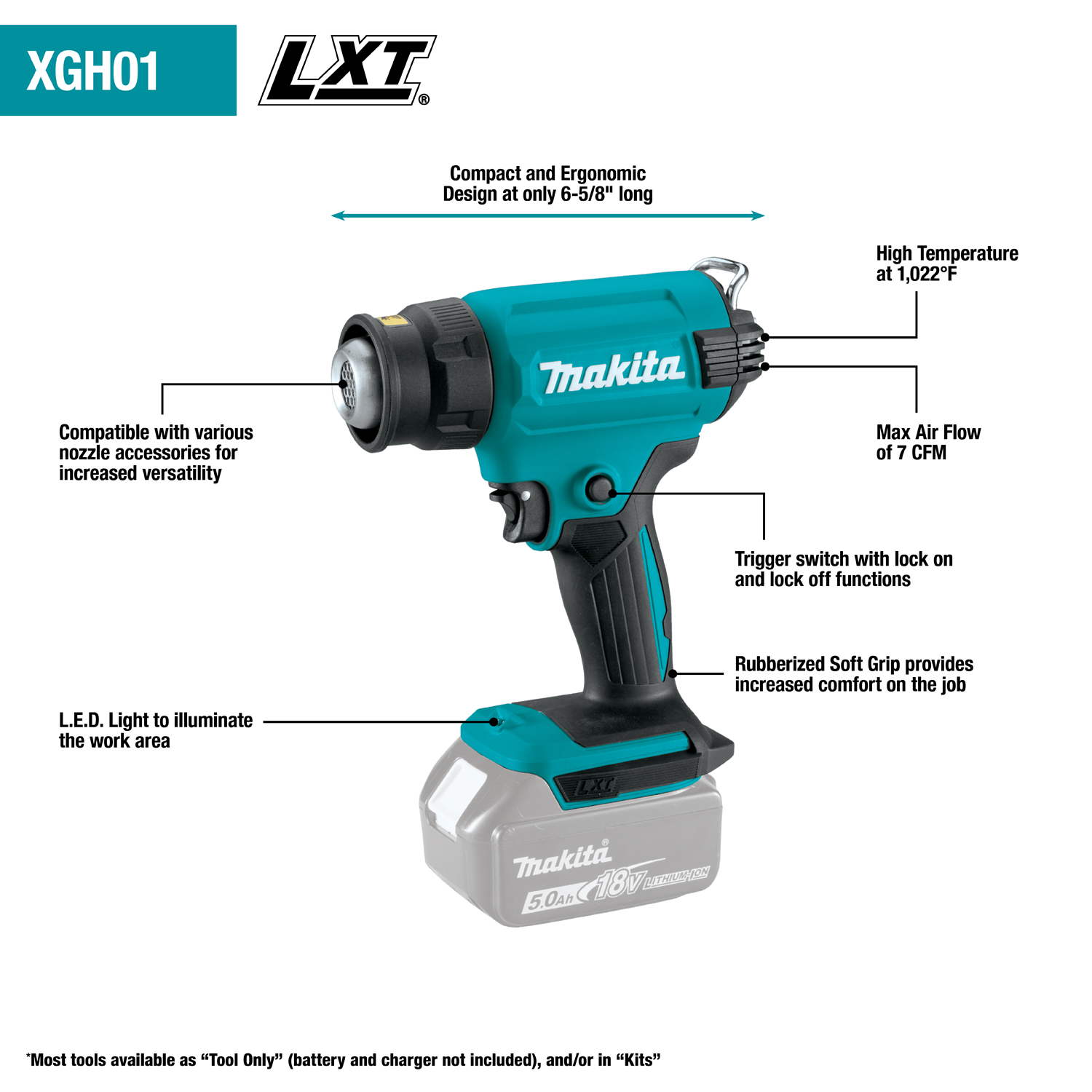 MAKITA XGH01ZK 18V LXT® Lithium‑Ion Cordless Heat Gun, Tool Only