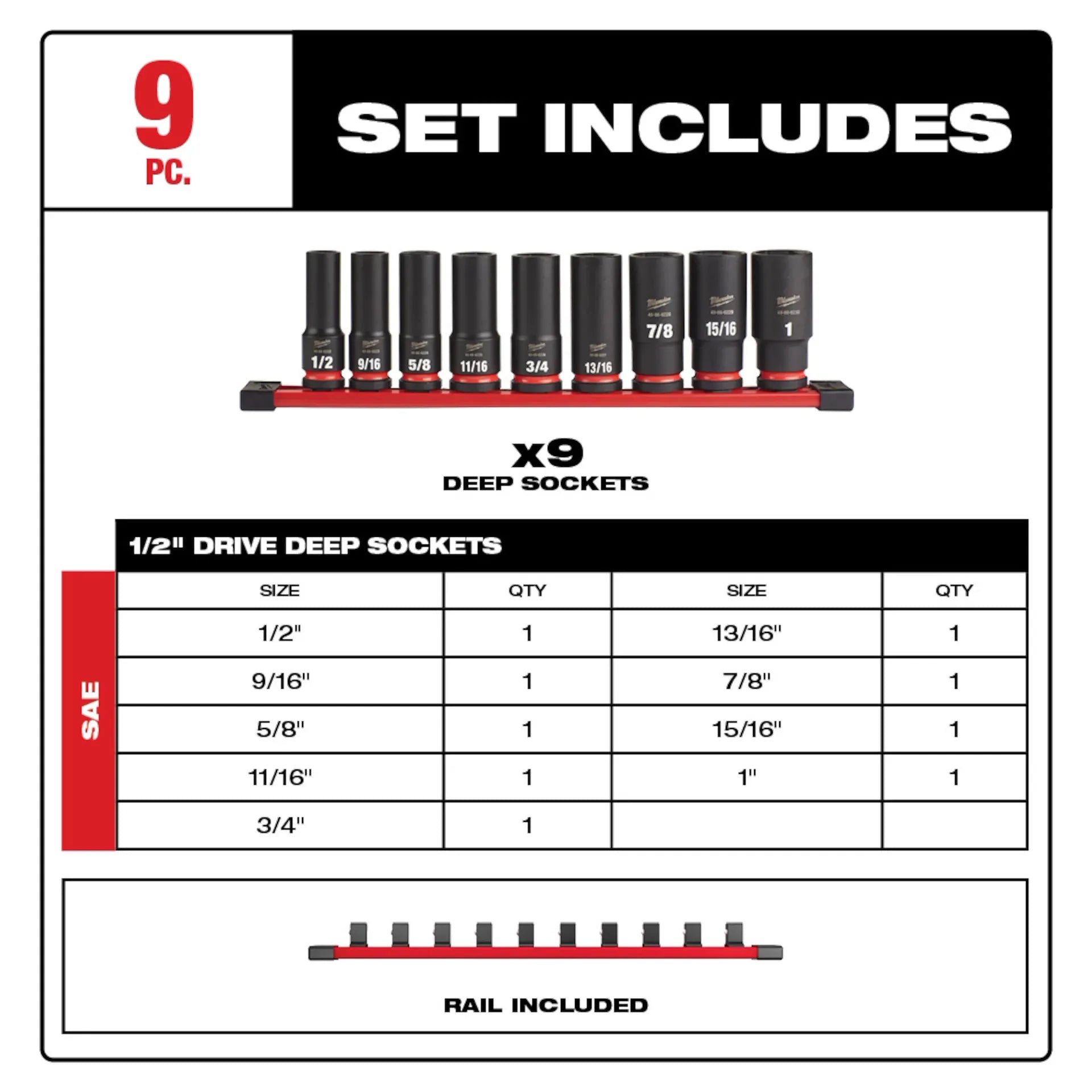 MILWAUKEE 49-66-7022 9PC SHOCKWAVE™ Impact Duty 1/2