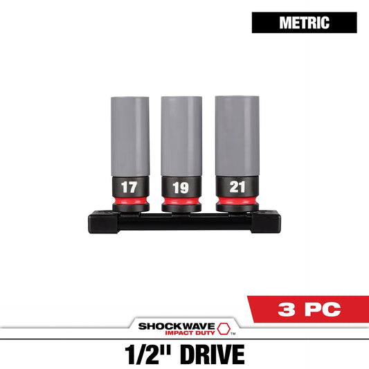 MILWAUKEE 49-66-7830 SHOCKWAVE™ Impact Duty 1/2 Drive Metric 3PC Lug Nut Wheel Socket Set