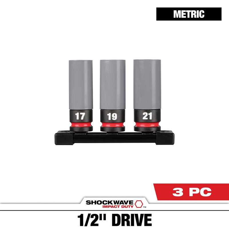MILWAUKEE 49-66-7830 SHOCKWAVE™ Impact Duty 1/2 Drive Metric 3PC Lug Nut Wheel Socket Set