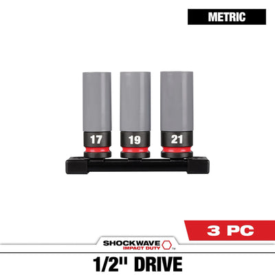 MILWAUKEE 49-66-7830 SHOCKWAVE™ Impact Duty 1/2 Drive Metric 3PC Lug Nut Wheel Socket Set