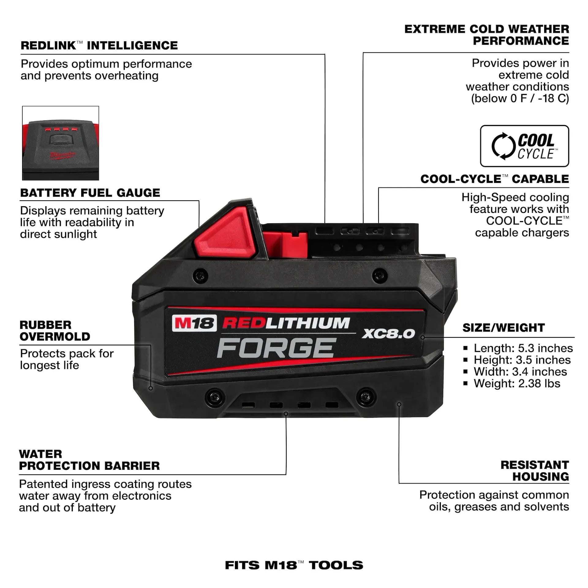 MILWAUKEE 48-11-1881 M18™ REDLITHIUM™ FORGE™ XC8.0 Battery Pack