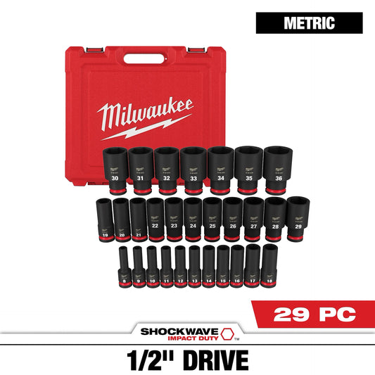 MILWAUKEE 49-66-7015 29PC SHOCKWAVE™ Impact Duty 1/2" Drive Metric Deep 6 Point Socket Set
