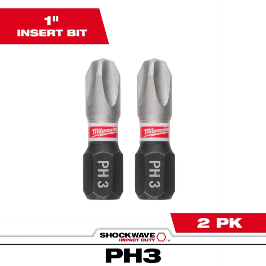 MILWAUKEE 48-32-4413 SHOCKWAVE™ Impact Duty 1" Phillips #3 Insert Bits (2 PK)