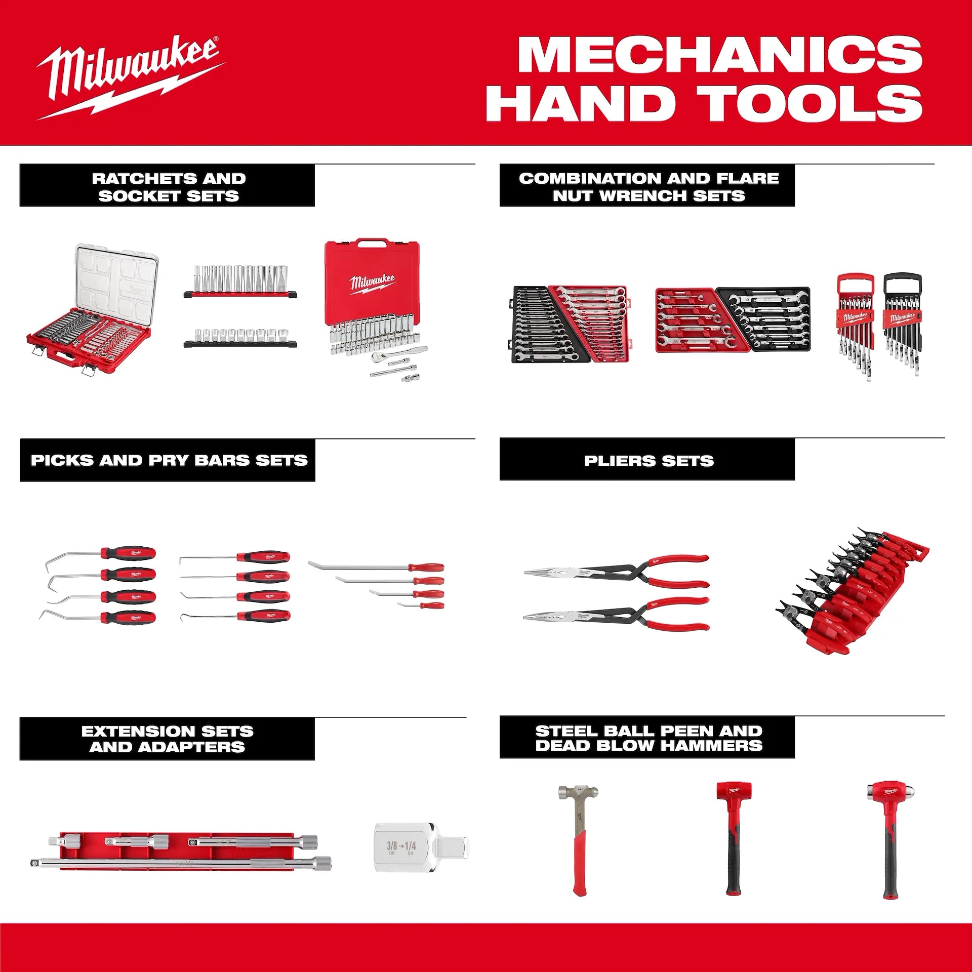 MILWAUKEE 48-22-9413 15pc SAE Flex Head Ratcheting Combination Wrench Set